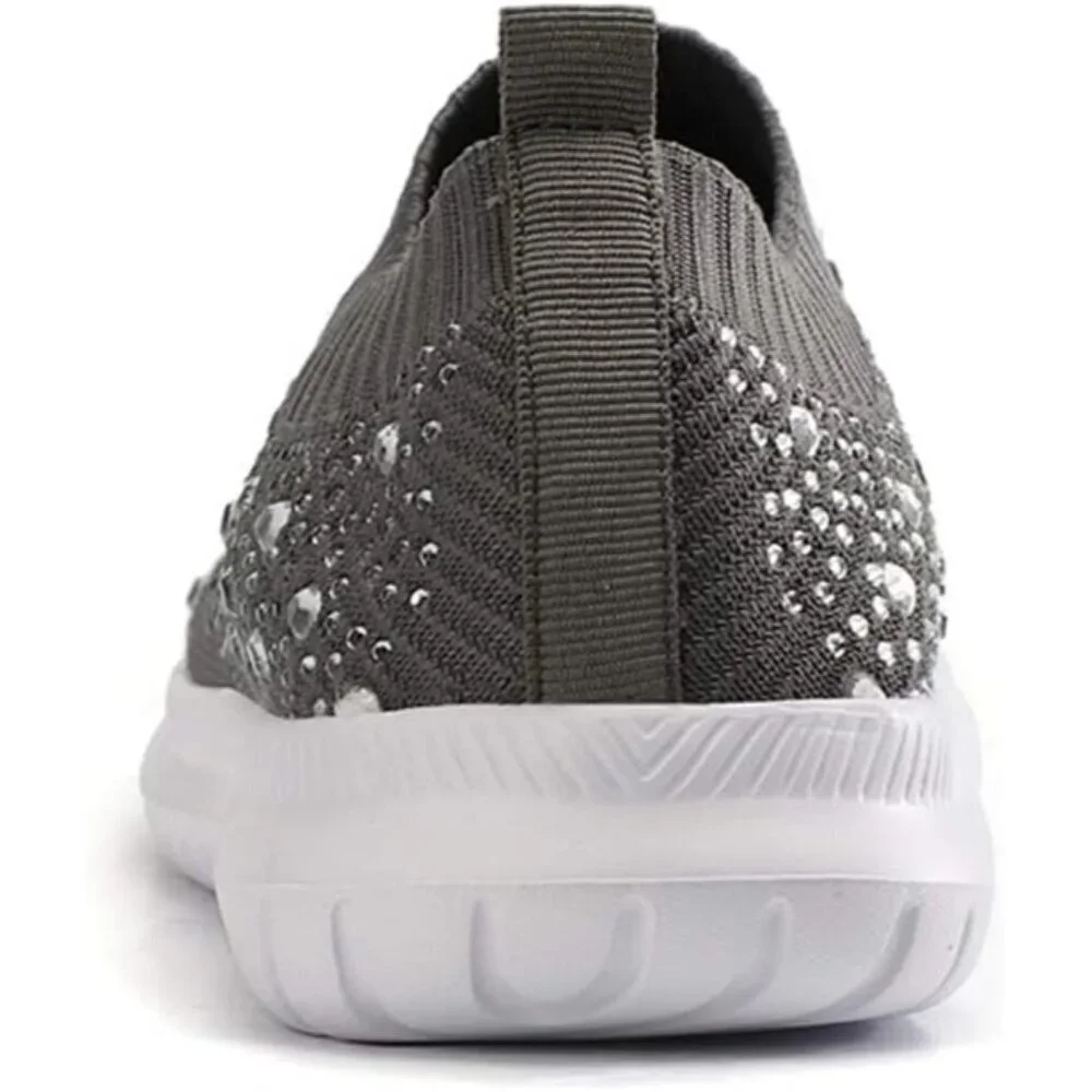 Women's Mesh Walking Shoes Rhinestone Glitter Slip On Ballroom Sneakers Grey